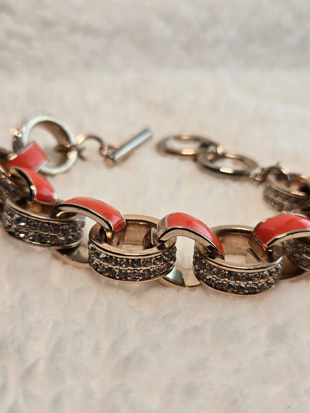 Gold Tone Orange Enamel Rhinestone Chunky Link Bracelet by Banana Republic